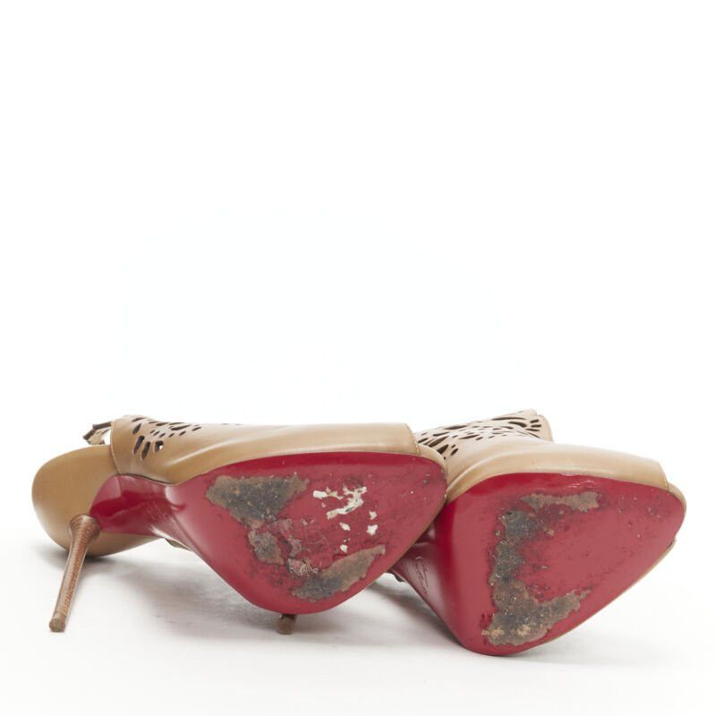 Christian Louboutin CHRISTIAN LOUBOUTIN Markesling 130 tan brown laser cut peep toe bootie EU39 Size US 9 / IT 39 - 6 Thumbnail