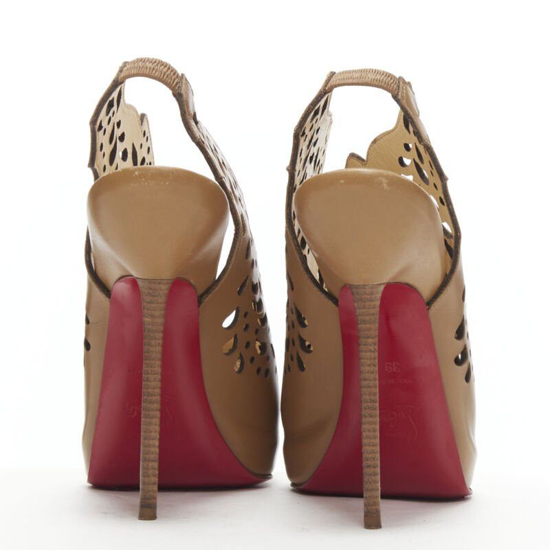 Christian Louboutin CHRISTIAN LOUBOUTIN Markesling 130 tan brown laser cut peep toe bootie EU39 Size US 9 / IT 39 - 5 Thumbnail
