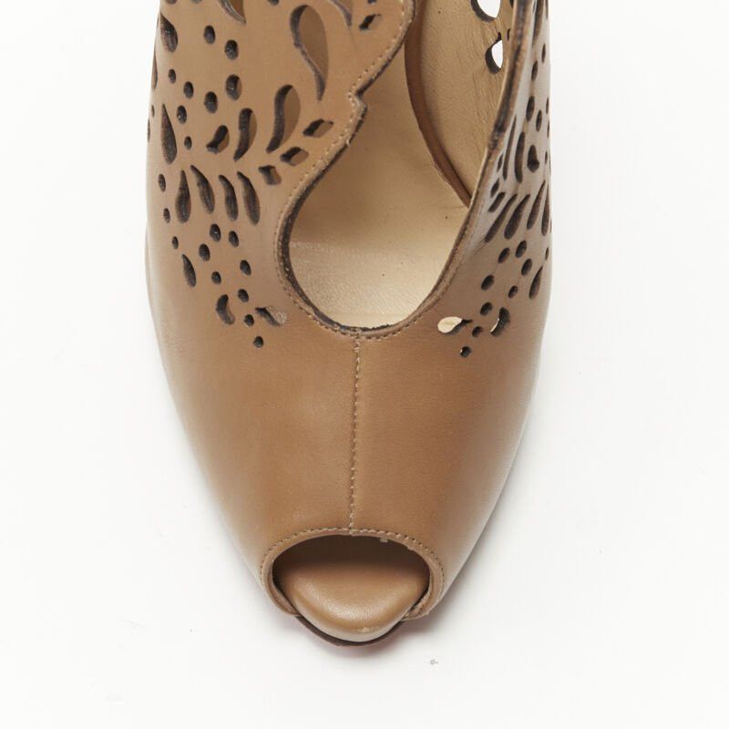 Christian Louboutin CHRISTIAN LOUBOUTIN Markesling 130 tan brown laser cut peep toe bootie EU39 Size US 9 / IT 39 - 7 Thumbnail
