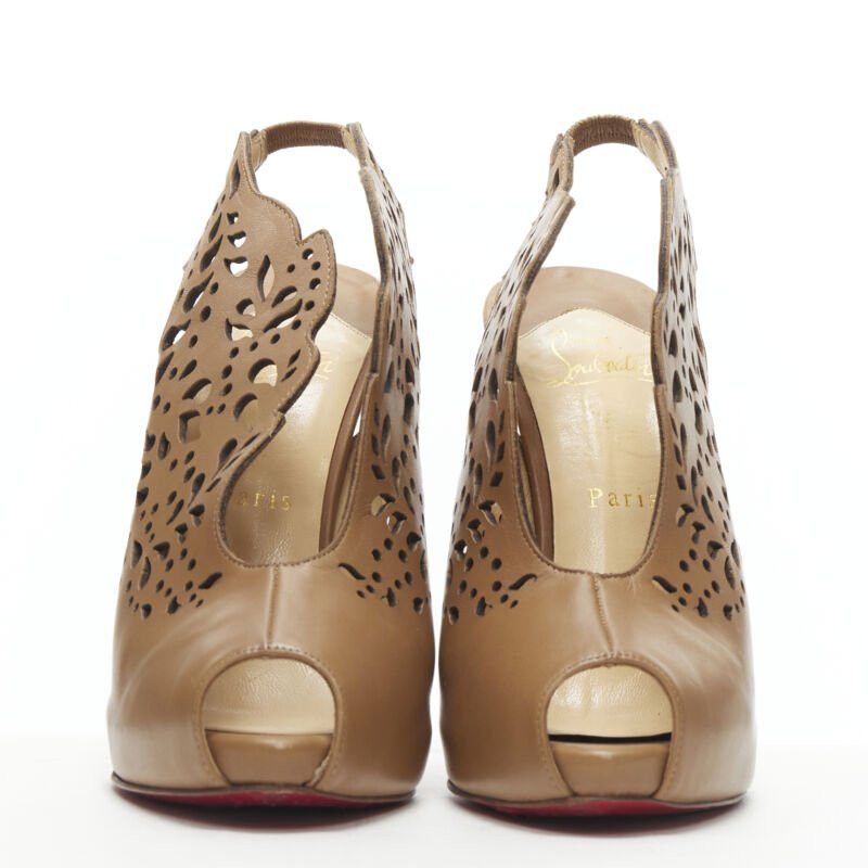 Christian Louboutin CHRISTIAN LOUBOUTIN Markesling 130 tan brown laser cut peep toe bootie EU39 Size US 9 / IT 39 - 3 Thumbnail