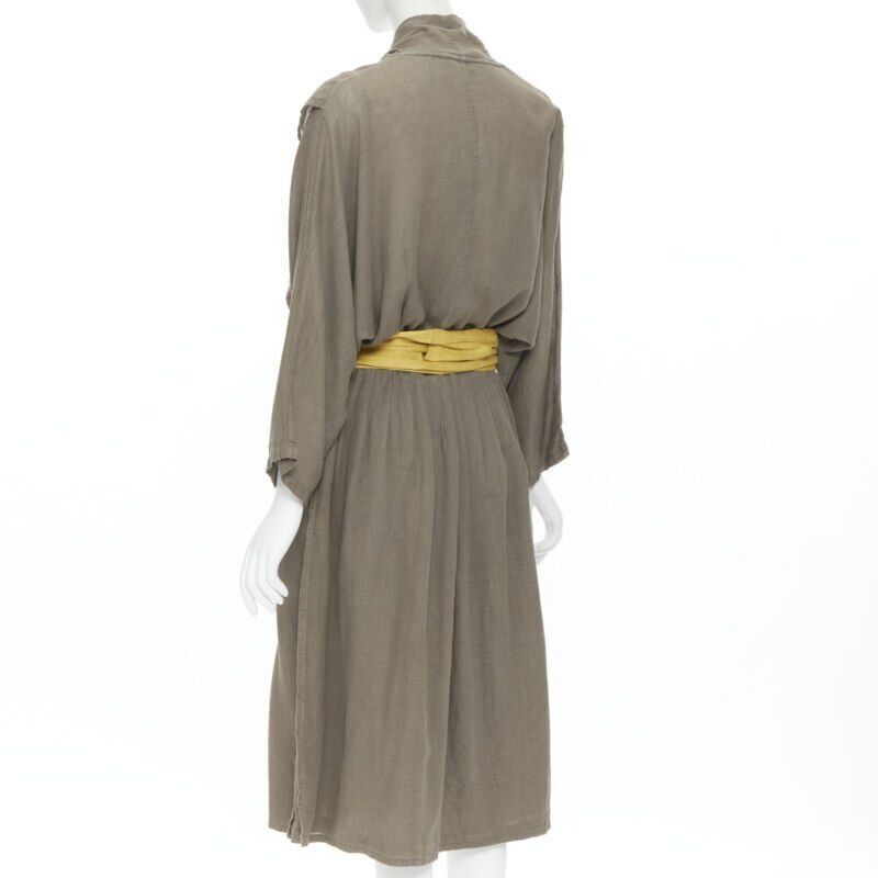 Issey Miyake vintage ISSEY MIYAKE 1980's beige linen yellow obi belt cowl neck dress M rare Size M / US 6-8 / IT 42-44 - 6 Thumbnail