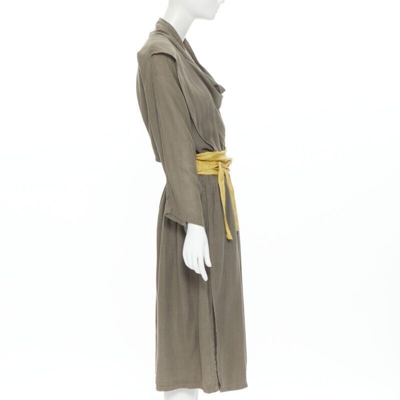 Issey Miyake vintage ISSEY MIYAKE 1980's beige linen yellow obi belt cowl neck dress M rare Size M / US 6-8 / IT 42-44 - 4 Thumbnail