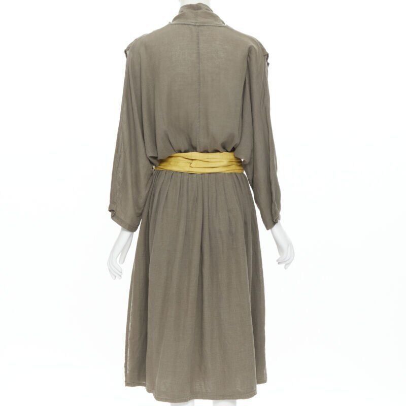 Issey Miyake vintage ISSEY MIYAKE 1980's beige linen yellow obi belt cowl neck dress M rare Size M / US 6-8 / IT 42-44 - 5 Thumbnail