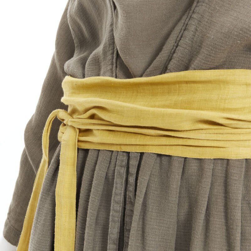Issey Miyake vintage ISSEY MIYAKE 1980's beige linen yellow obi belt cowl neck dress M rare Size M / US 6-8 / IT 42-44 - 2 Thumbnail