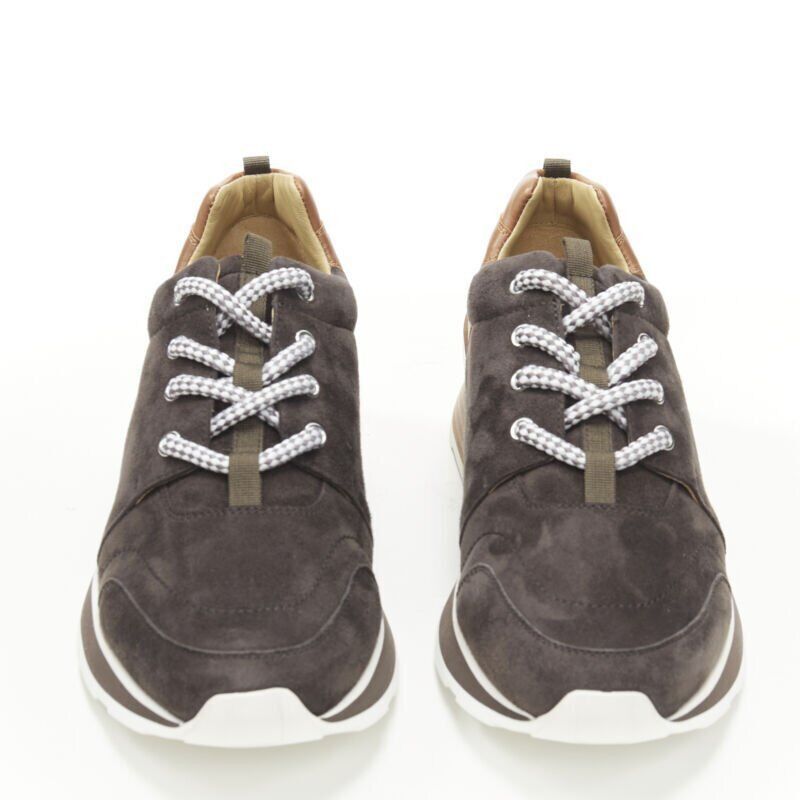 Hermes new HERMES Buster grey brown suede lace up wooden rubber sole low sneaker EU39.5 Size US 6.5 / EU 39-40 - 3 Thumbnail