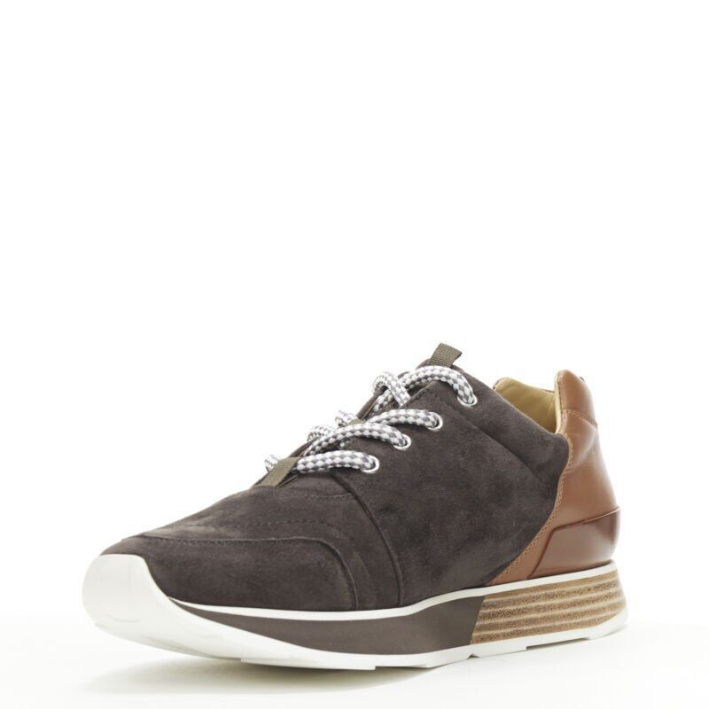 Hermes new HERMES Buster grey brown suede lace up wooden rubber sole low sneaker EU39.5 Size US 6.5 / EU 39-40 - 4 Thumbnail