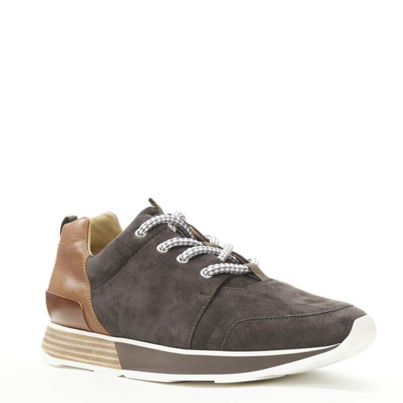 Hermes new HERMES Buster grey brown suede lace up wooden rubber sole low sneaker EU39.5 Size US 6.5 / EU 39-40 - 2 Thumbnail