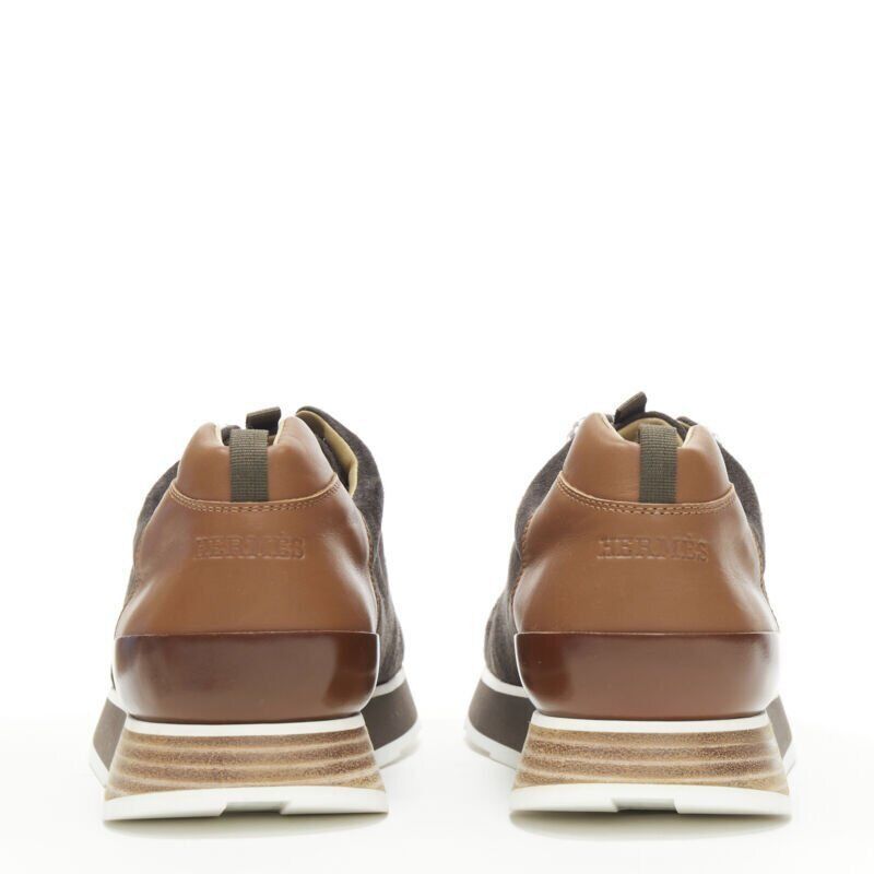 Hermes new HERMES Buster grey brown suede lace up wooden rubber sole low sneaker EU39.5 Size US 6.5 / EU 39-40 - 5 Thumbnail