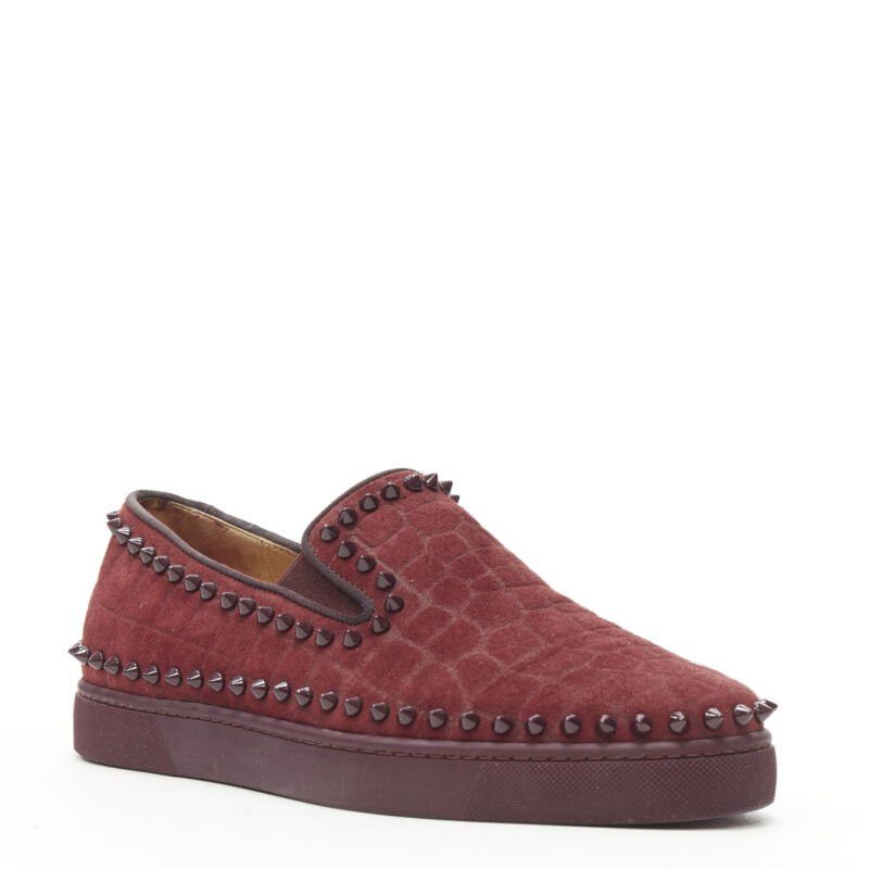 Christian Louboutin CHRISTIAN LOUBOUTIN Pik Boat burgundy croc suede spike stud low top sneaker EU41 Size US 8 / EU 41 - 2 Thumbnail