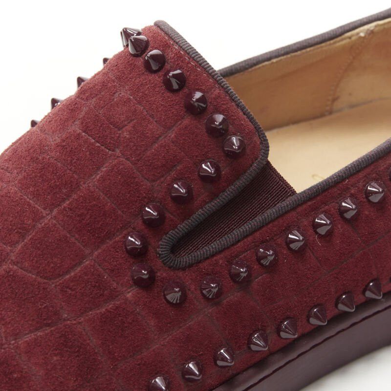 Christian Louboutin CHRISTIAN LOUBOUTIN Pik Boat burgundy croc suede spike stud low top sneaker EU41 Size US 8 / EU 41 - 9 Thumbnail