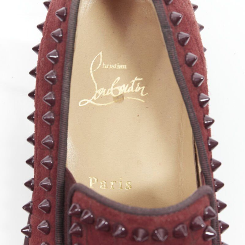 Christian Louboutin CHRISTIAN LOUBOUTIN Pik Boat burgundy croc suede spike stud low top sneaker EU41 Size US 8 / EU 41 - 11 Thumbnail
