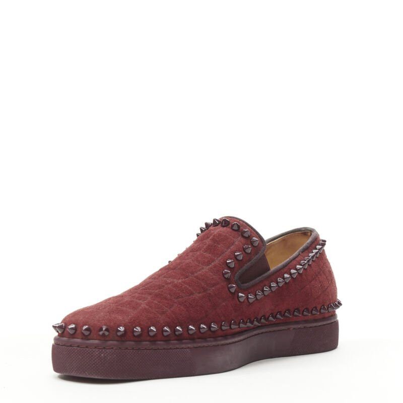 Christian Louboutin CHRISTIAN LOUBOUTIN Pik Boat burgundy croc suede spike stud low top sneaker EU41 Size US 8 / EU 41 - 4 Thumbnail