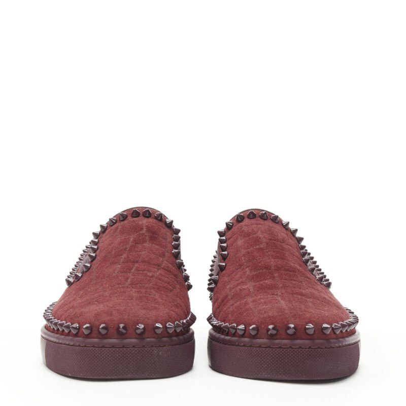 Christian Louboutin CHRISTIAN LOUBOUTIN Pik Boat burgundy croc suede spike stud low top sneaker EU41 Size US 8 / EU 41 - 3 Thumbnail