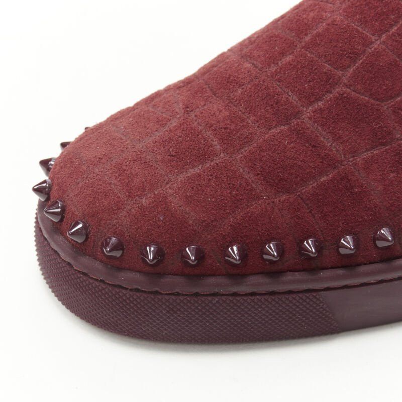 Christian Louboutin CHRISTIAN LOUBOUTIN Pik Boat burgundy croc suede spike stud low top sneaker EU41 Size US 8 / EU 41 - 8 Thumbnail