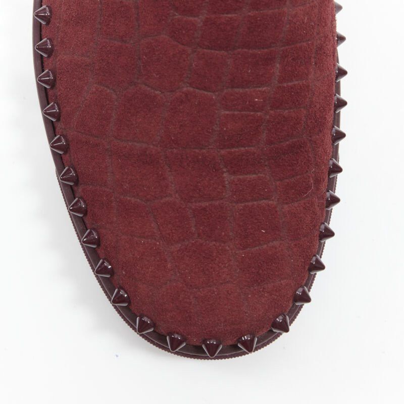 Christian Louboutin CHRISTIAN LOUBOUTIN Pik Boat burgundy croc suede spike stud low top sneaker EU41 Size US 8 / EU 41 - 7 Thumbnail
