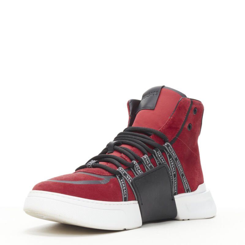 Versace VERSACE red suede Medusa emblem nastro logo ribbon high top sneakers EU40 Size US 7 / EU 40 - 4 Thumbnail