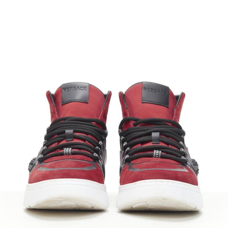 Versace VERSACE red suede Medusa emblem nastro logo ribbon high top sneakers EU40 Size US 7 / EU 40 - 3 Thumbnail