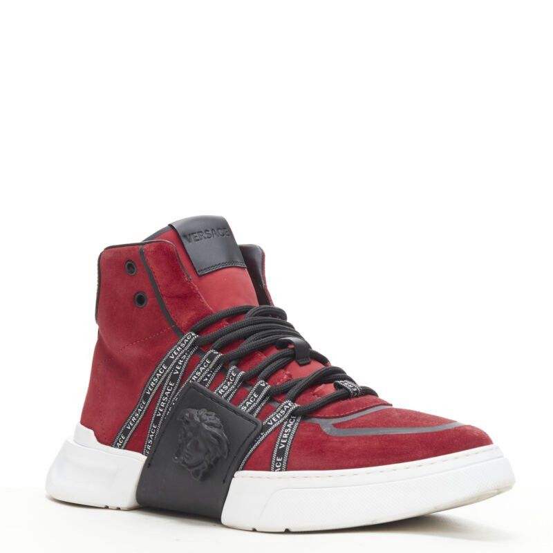 Versace VERSACE red suede Medusa emblem nastro logo ribbon high top sneakers EU40 Size US 7 / EU 40 - 2 Thumbnail