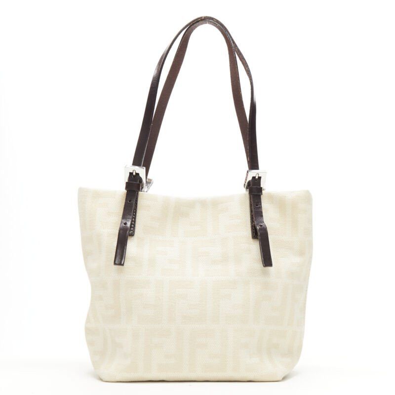 Fendi vintage FENDI Zucca FF Monogram beige canvas leather 90's top handle tote bag Size ONE SIZE - 5 Thumbnail
