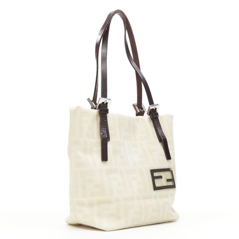 Fendi vintage FENDI Zucca FF Monogram beige canvas leather 90's top handle tote bag Size ONE SIZE - 3 Thumbnail