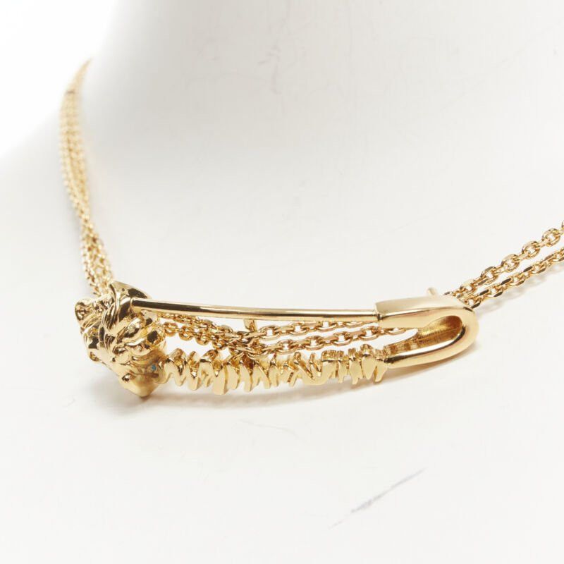 Versace new VERSACE Safety Pin Medusa pendant gold nickel short necklace choker Size ONE SIZE - 2 Thumbnail