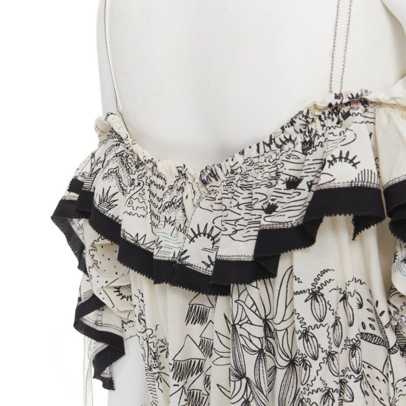 Valentino new VALENTINO Garden illustration print silk off shoulder lace up dress IT40 S Size M / US 6-8 / IT 42-44 - 9 Thumbnail