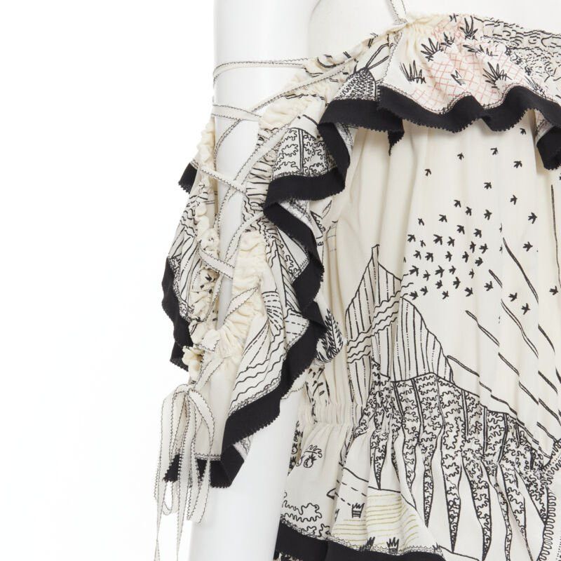 Valentino new VALENTINO Garden illustration print silk off shoulder lace up dress IT40 S Size M / US 6-8 / IT 42-44 - 2 Thumbnail