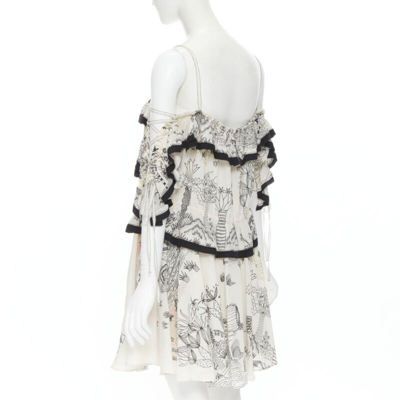 Valentino new VALENTINO Garden illustration print silk off shoulder lace up dress IT40 S Size M / US 6-8 / IT 42-44 - 6 Thumbnail