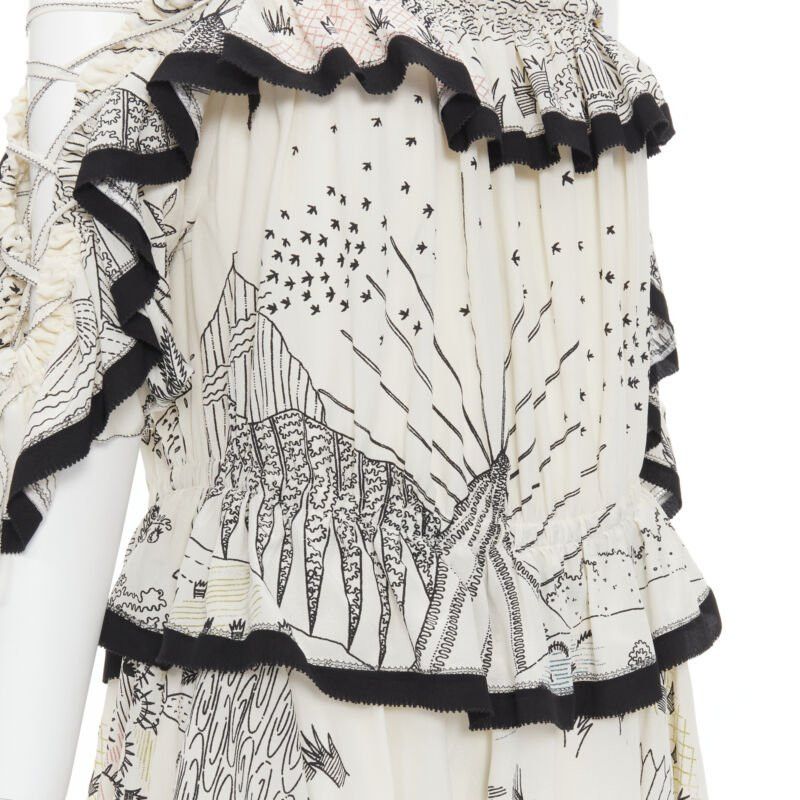 Valentino new VALENTINO Garden illustration print silk off shoulder lace up dress IT40 S Size M / US 6-8 / IT 42-44 - 7 Thumbnail
