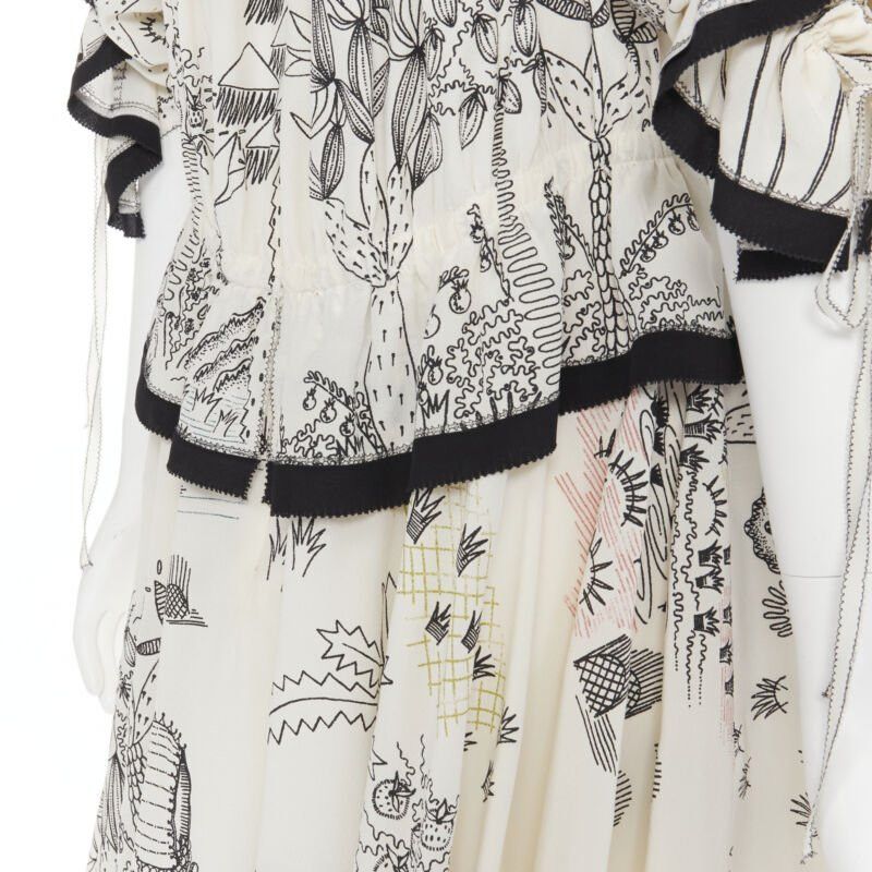 Valentino new VALENTINO Garden illustration print silk off shoulder lace up dress IT40 S Size M / US 6-8 / IT 42-44 - 8 Thumbnail