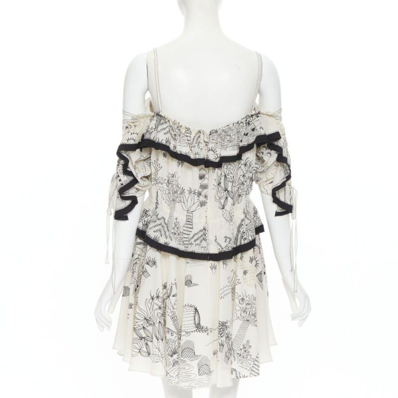 Valentino new VALENTINO Garden illustration print silk off shoulder lace up dress IT40 S Size M / US 6-8 / IT 42-44 - 5 Thumbnail