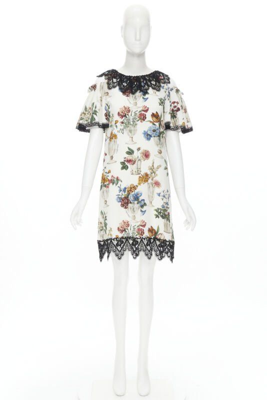 Dolce & Gabbana new DOLCE GABBANA silk vase floral lace cold shoulder flared dress IT38 XS Size XS / US 0-2 / IT 36-38 - 12 Thumbnail