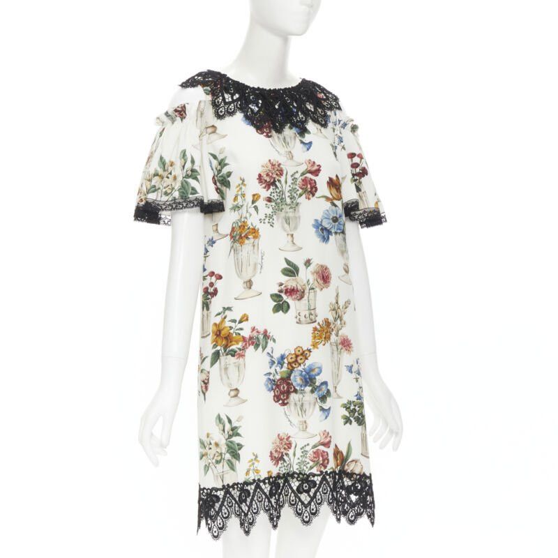Dolce & Gabbana new DOLCE GABBANA silk vase floral lace cold shoulder flared dress IT38 XS Size XS / US 0-2 / IT 36-38 - 2 Thumbnail