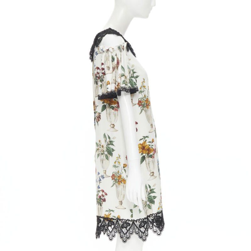Dolce & Gabbana new DOLCE GABBANA silk vase floral lace cold shoulder flared dress IT38 XS Size XS / US 0-2 / IT 36-38 - 3 Thumbnail