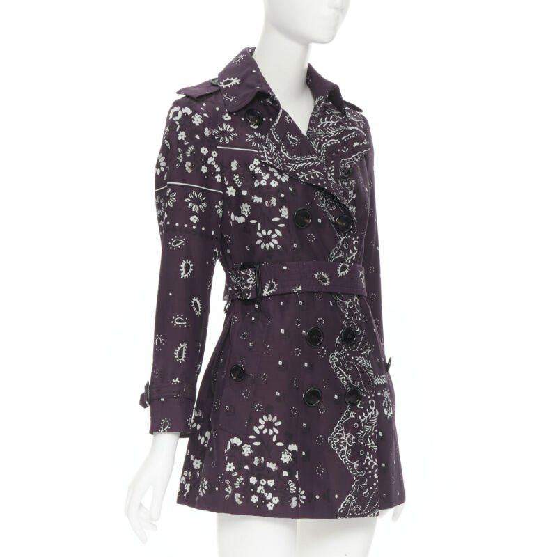 Burberry BURBERRY PRORSUM purple paisley bandana print double breasted trench coat UK6 XS Size XS / US 0-2 / IT 36-38 - 4 Thumbnail