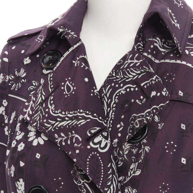 Burberry BURBERRY PRORSUM purple paisley bandana print double breasted trench coat UK6 XS Size XS / US 0-2 / IT 36-38 - 2 Thumbnail