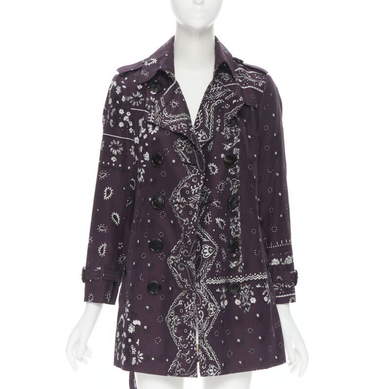 Burberry BURBERRY PRORSUM purple paisley bandana print double breasted trench coat UK6 XS Size XS / US 0-2 / IT 36-38 - 3 Thumbnail