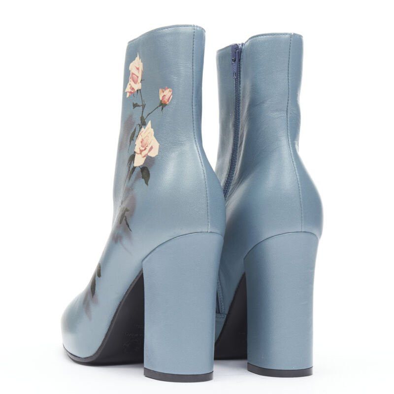 Dries Van Noten DRIES VAN NOTEN Runway slate blue rose print block heel ankle boot EU36 Size US 6 / IT 36 - 2 Thumbnail