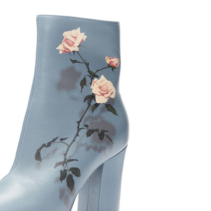 Dries Van Noten DRIES VAN NOTEN Runway slate blue rose print block heel ankle boot EU36 Size US 6 / IT 36 - 8 Thumbnail