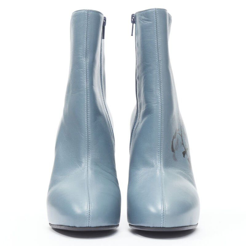Dries Van Noten DRIES VAN NOTEN Runway slate blue rose print block heel ankle boot EU36 Size US 6 / IT 36 - 5 Thumbnail