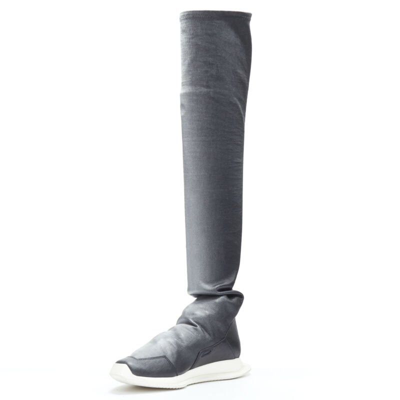 Rick Owens new RICK OWENS Runway New Runner Stretch silver black knee hi boot sneaker EU39 Size US 9 / IT 39 - 5 Thumbnail