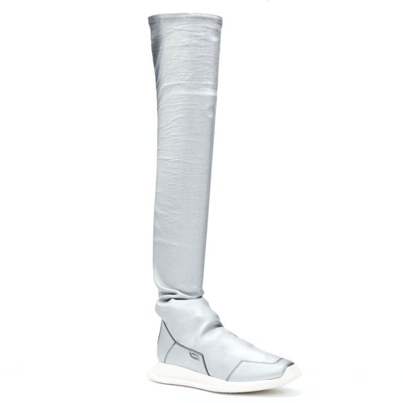 Rick Owens new RICK OWENS Runway New Runner Stretch silver black knee hi boot sneaker EU39 Size US 9 / IT 39 - 3 Thumbnail