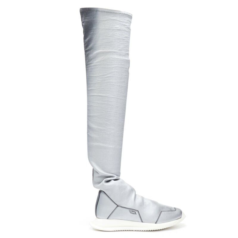Rick Owens new RICK OWENS Runway New Runner Stretch silver black knee hi boot sneaker EU39 Size US 9 / IT 39 - 2 Thumbnail