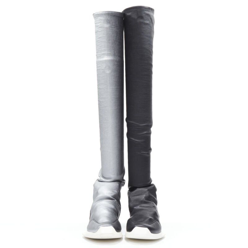 Rick Owens new RICK OWENS Runway New Runner Stretch silver black knee hi boot sneaker EU39 Size US 9 / IT 39 - 4 Thumbnail