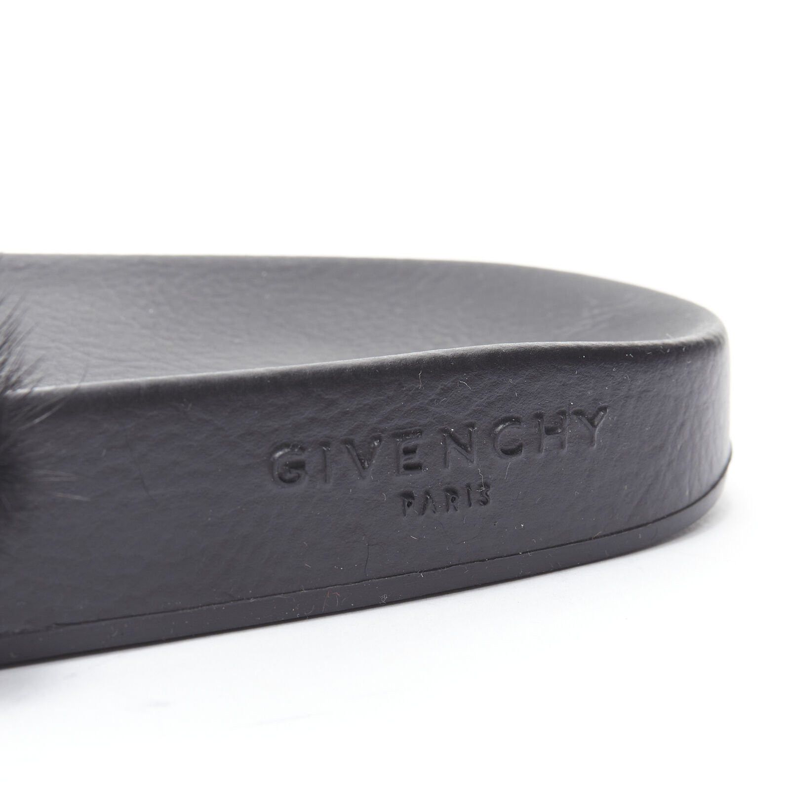 Givenchy new GIVENCHY black Vison Mink fur logo rubber molded footbed pool slides EU36 Size US 6 / IT 36 - 5 Thumbnail