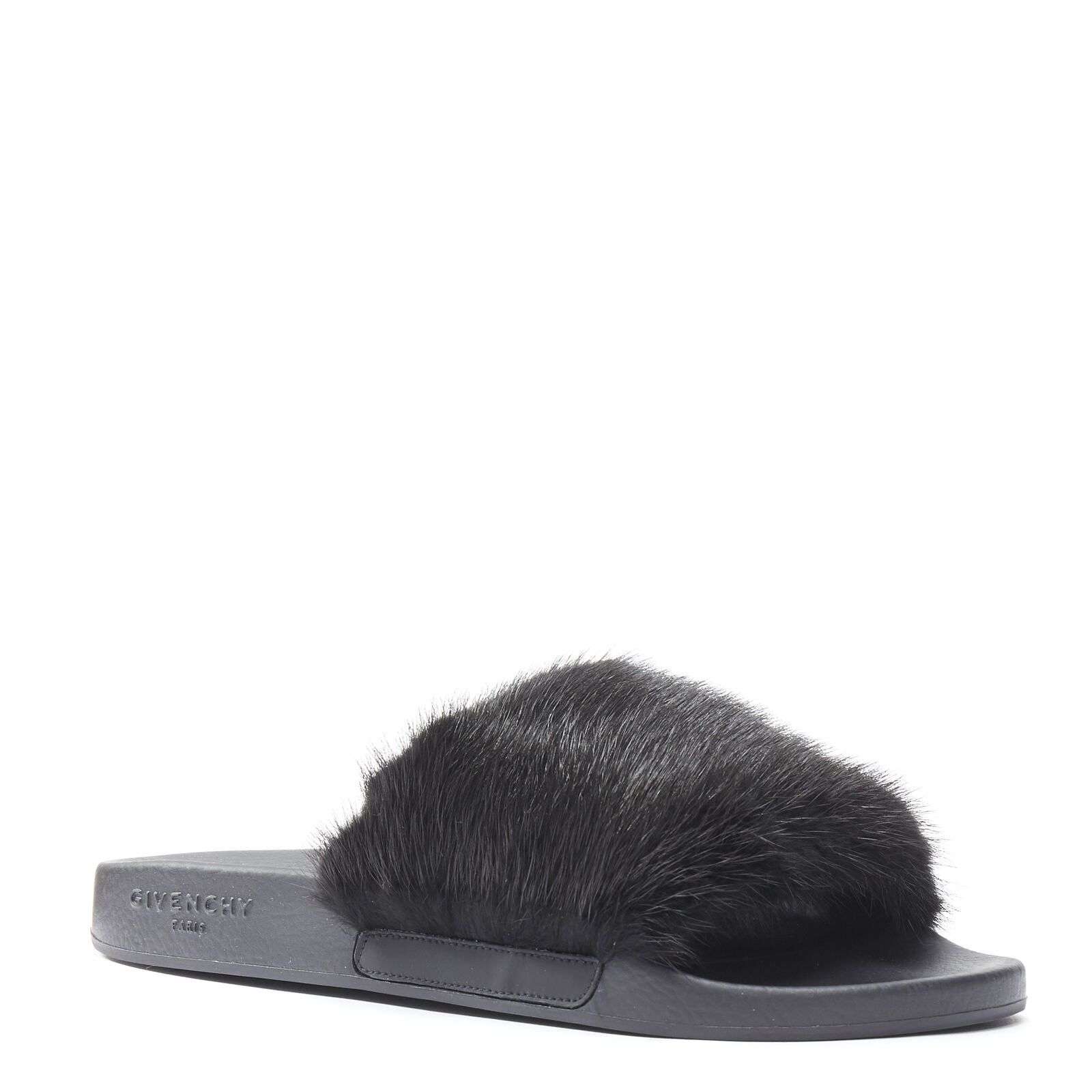 Givenchy new GIVENCHY black Vison Mink fur logo rubber moulded pool slides EU36 Size US 6 / IT 36 - 3 Thumbnail