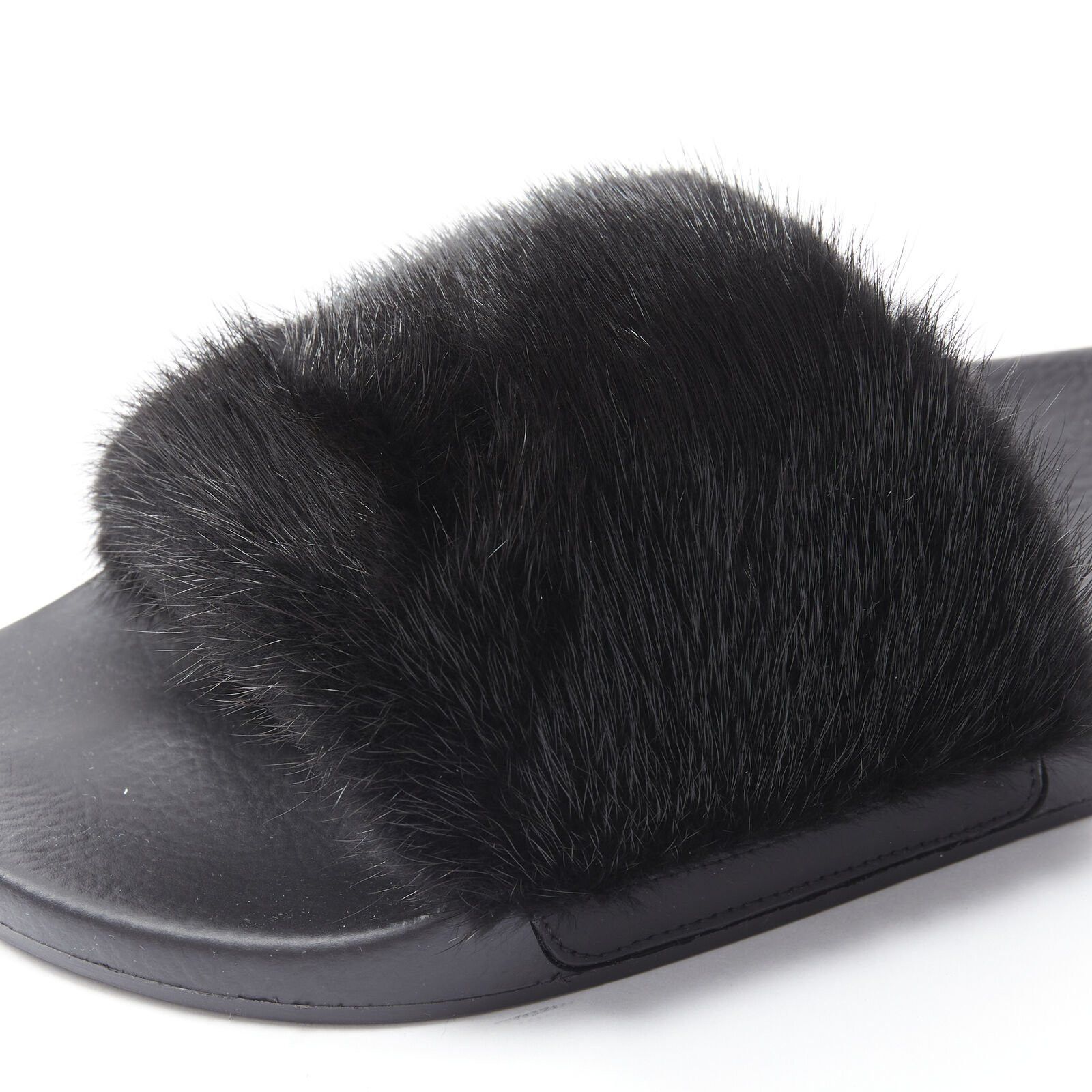 Givenchy new GIVENCHY black Vison Mink fur logo rubber moulded pool slides EU36 Size US 6 / IT 36 - 7 Thumbnail