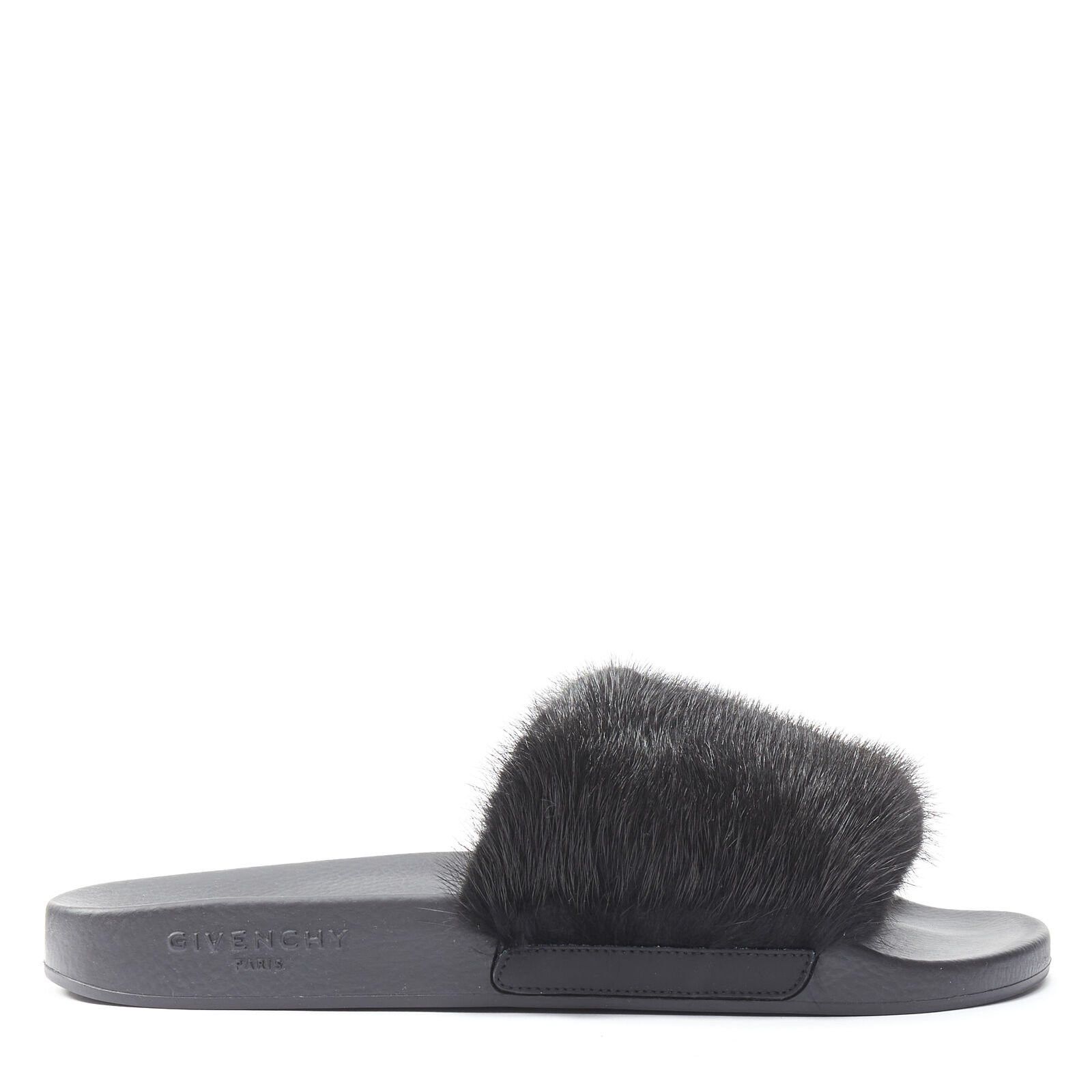 Givenchy new GIVENCHY black Vison Mink fur logo rubber moulded pool slides EU36 Size US 6 / IT 36 - 2 Thumbnail