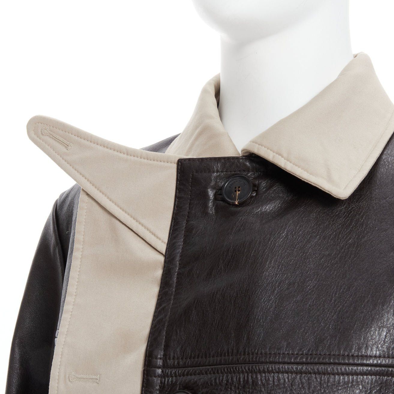 Balenciaga BALENCIAGA Fake Layering black leather beige trench belted coat M Size US M / EU 48-50 / 2 - 2 Thumbnail