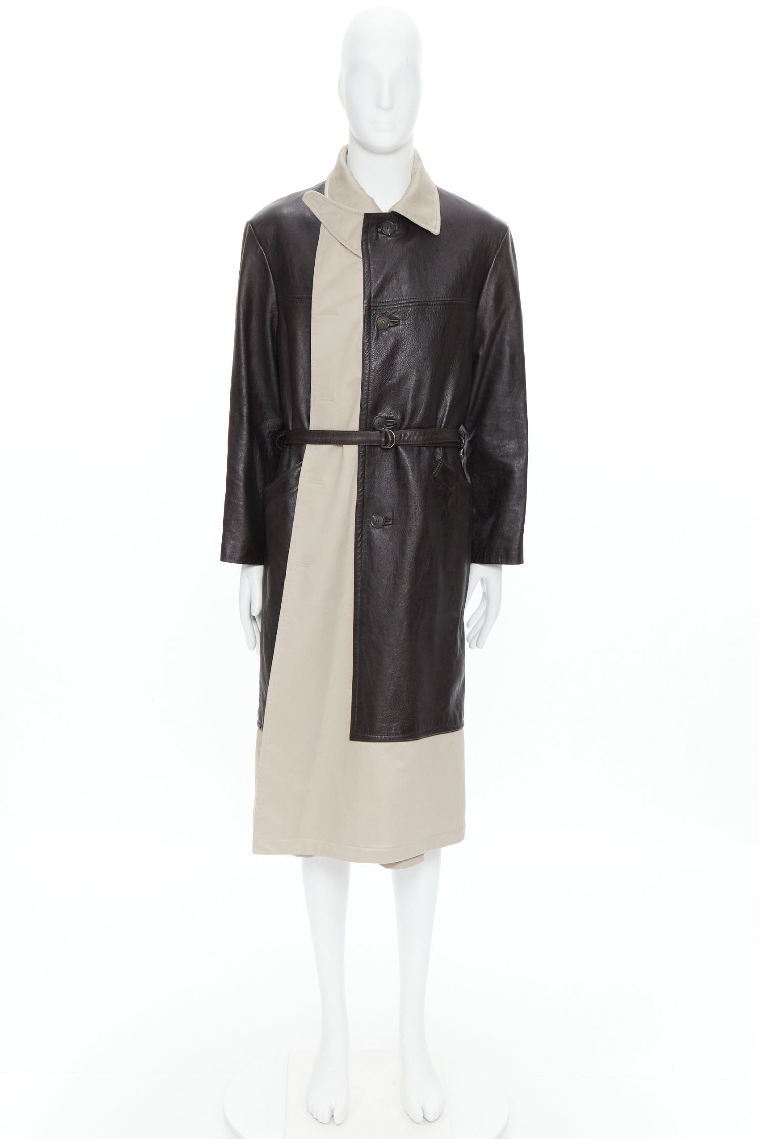 Balenciaga BALENCIAGA Fake Layering black leather beige trench belted coat M Size US M / EU 48-50 / 2 - 14 Thumbnail